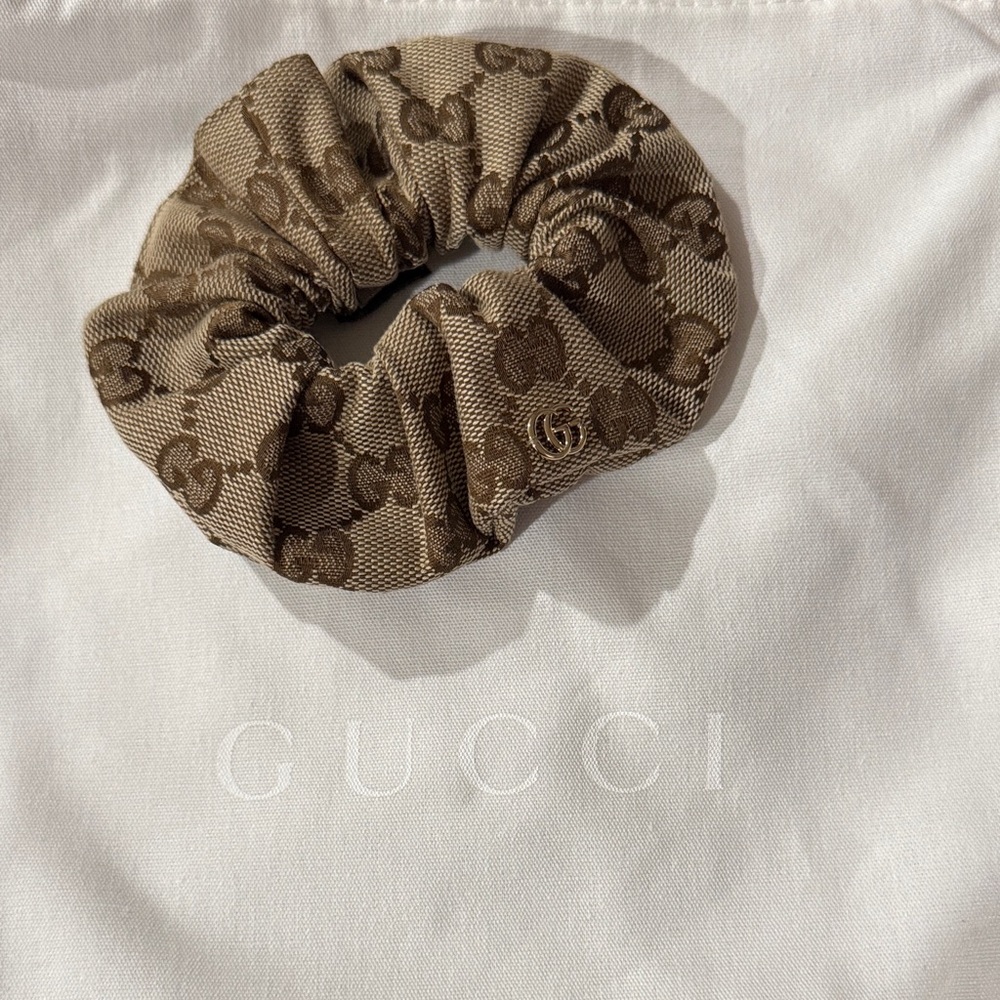 New- Gucci Beige/Dark brown Monogram Scrunchie